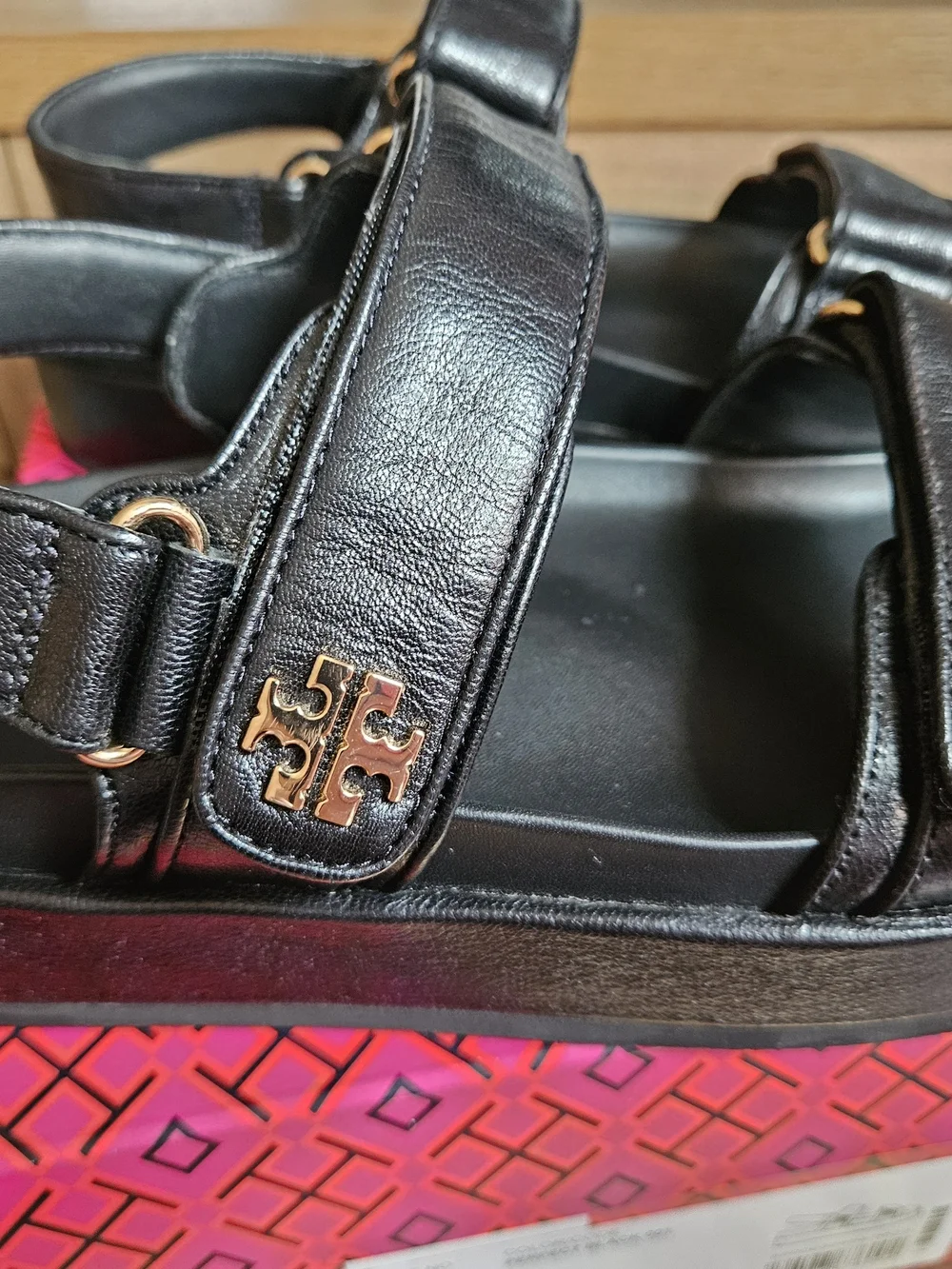 Tory Burch Black Leather Adjustable Strap Women's Sandals